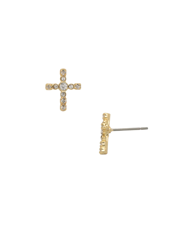 Sorrelli Miley Cross Stud Earrings - Gold Crystal - Gabrielle's Biloxi