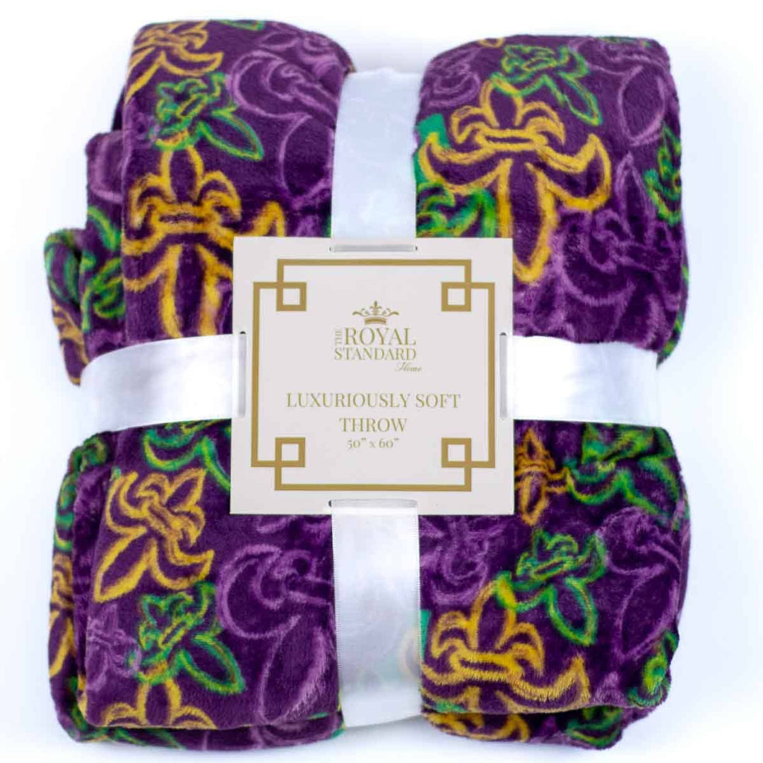 St. Charles Fleur de Lis Throw   Purple/Green/Yellow   50x60 - Gabrielle's Biloxi