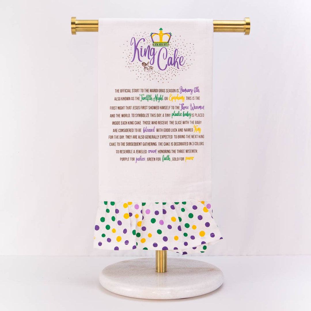 Story of the King Cake Ruffle Hand Towel   White/Multi  20x28 - Gabrielle's Biloxi