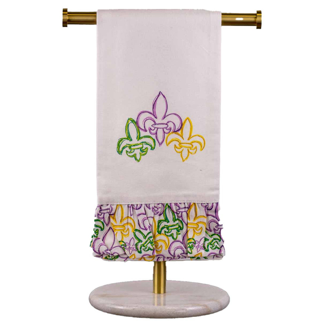 St. Charles Tri-Fleur Ruffle Hand Towel   White/Multi   20x28 - Gabrielle's Biloxi