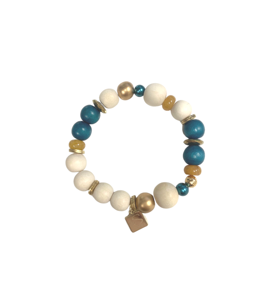 Stretch Bracelet - Natural, Teal, Mustard - Gabrielle's Biloxi