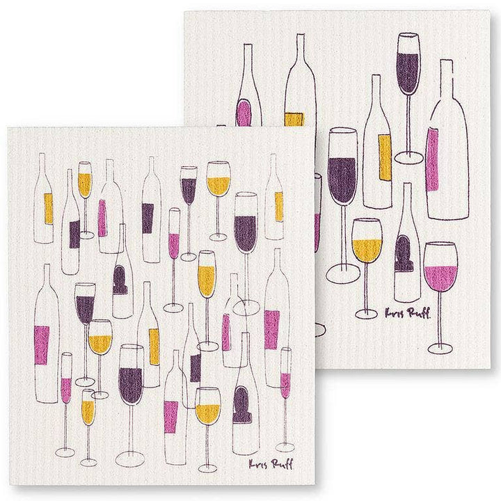 S/2 Wine Bottles & Glasses Dishcloths-6.5x8"L - Gabrielle's Biloxi