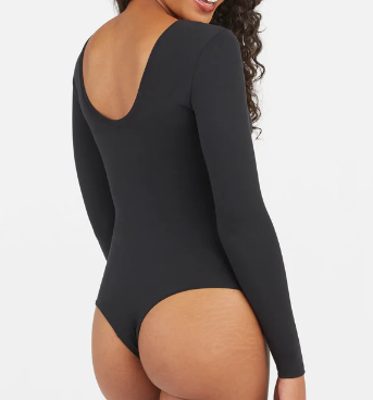 Spanx Suit Yourself Long Sleeve Scoop Neck BodySuit - Black